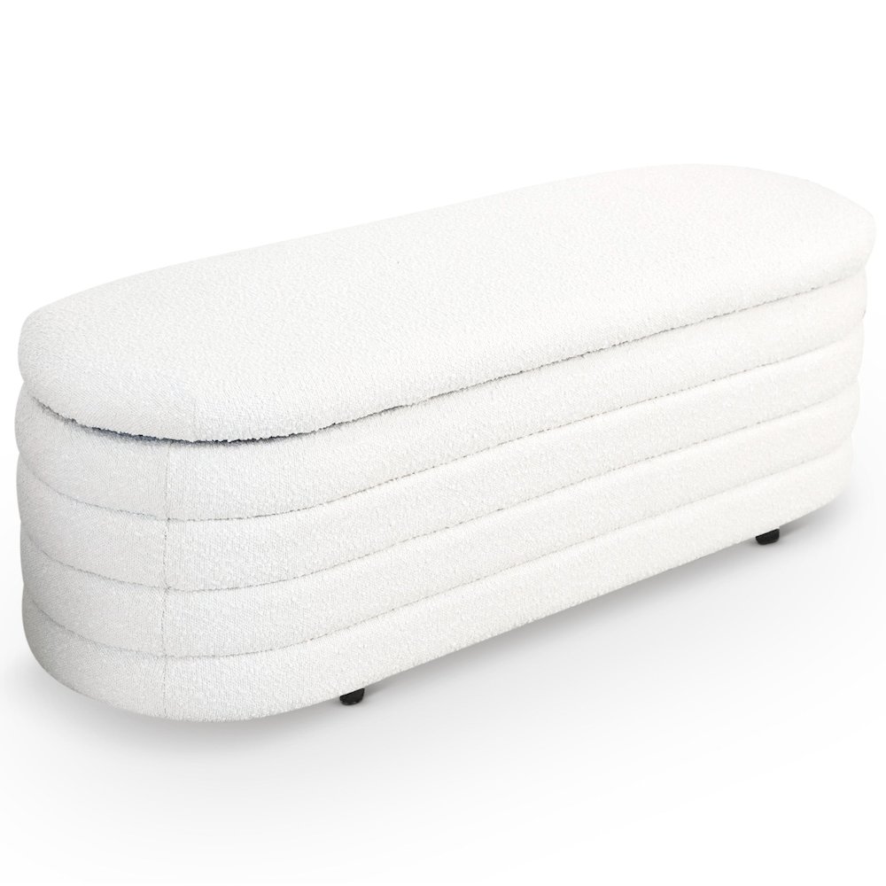 Cabana White Boucle Bench w/Storage. Picture 8