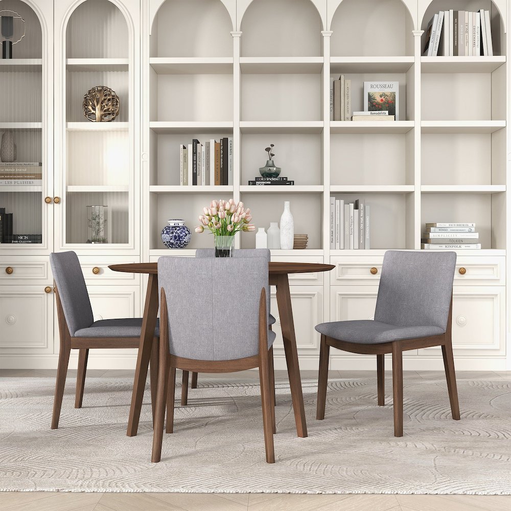 Laura  Light Grey Linen Solid Wood Dining Chair (Set Of 2). Picture 2