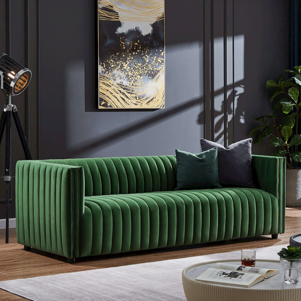 Dominic Channel Tufted Velvet Sofa. Picture 3