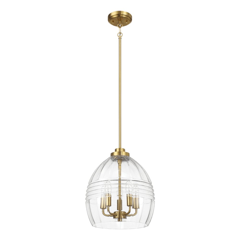 Zen Five Pendant Chain Hanging Light with Clear Glass - Satin Brass. Picture 1