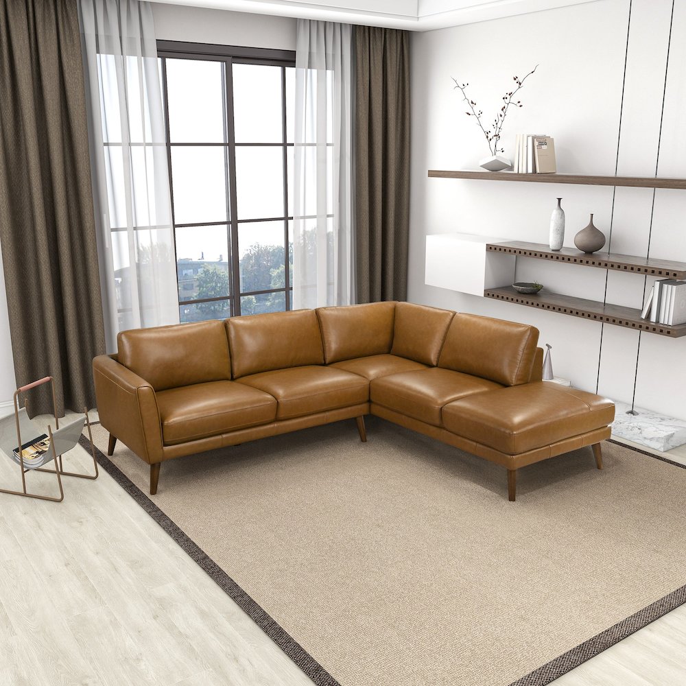 Benson Tan Leather Sectional Sofa Right Facing Chaise. Picture 2