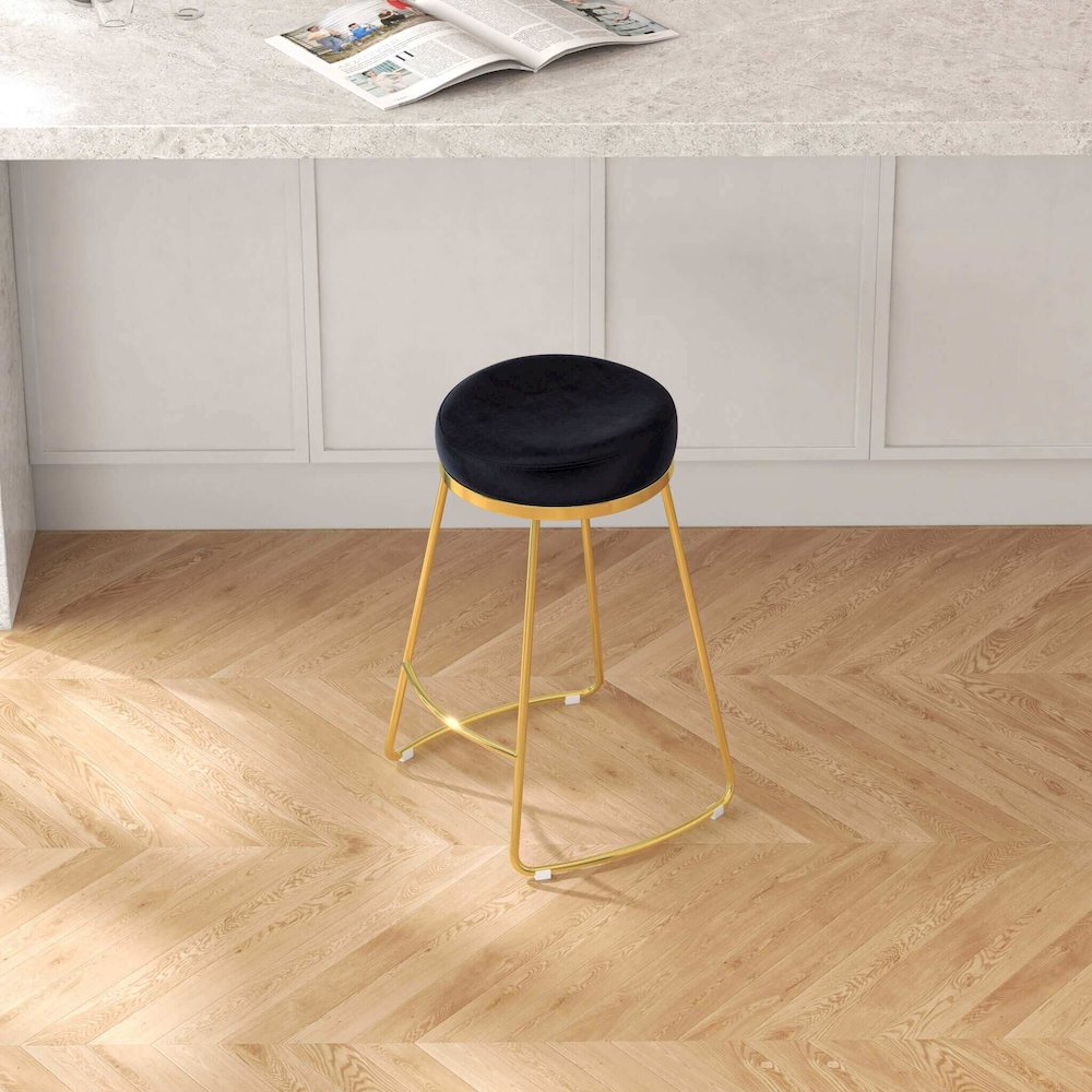 Jane 26" Luxury Black Upholstered Stool. Picture 1