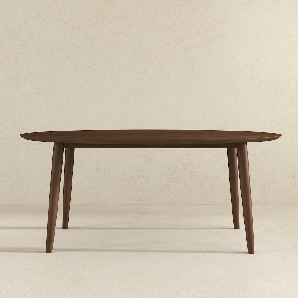 Ada Mid Century Modern Style Solid Wood Walnut Oval Dining Table. Picture 5
