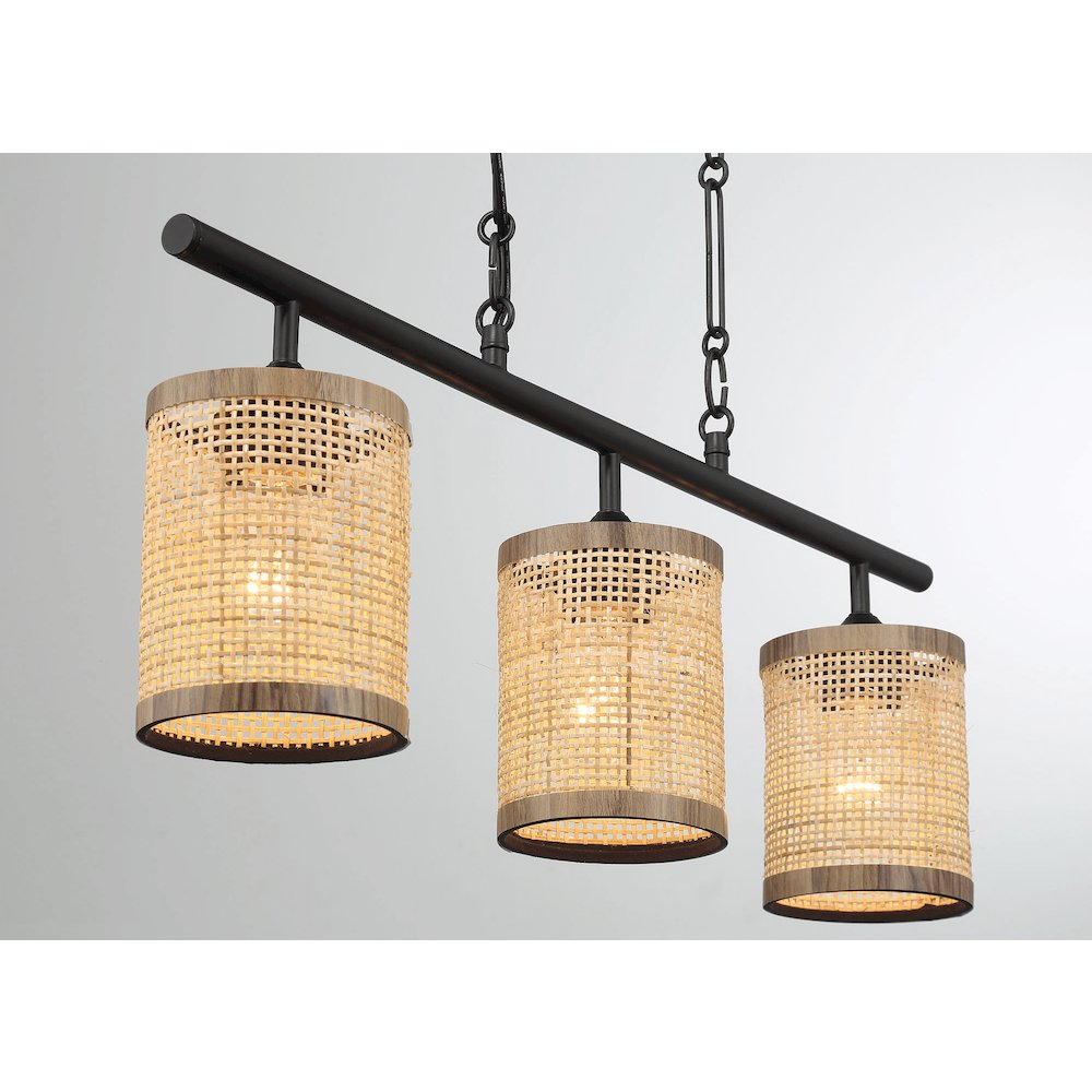 Three Lights Island With Natural Rattan Shade Farmhouse Chain Ceiling Lamp. Picture 3