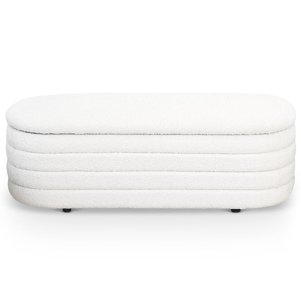 Cabana White Boucle Bench w/Storage. Picture 1