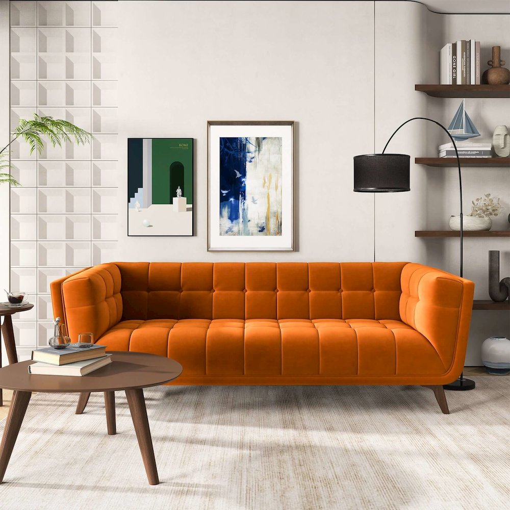 Addison Large Burnt-Orange Velvet Sofa. Picture 2