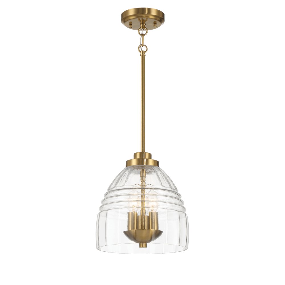 Ember Three Candle Lights Chain Pendant With Clear Glass - Satin Brass. Picture 2
