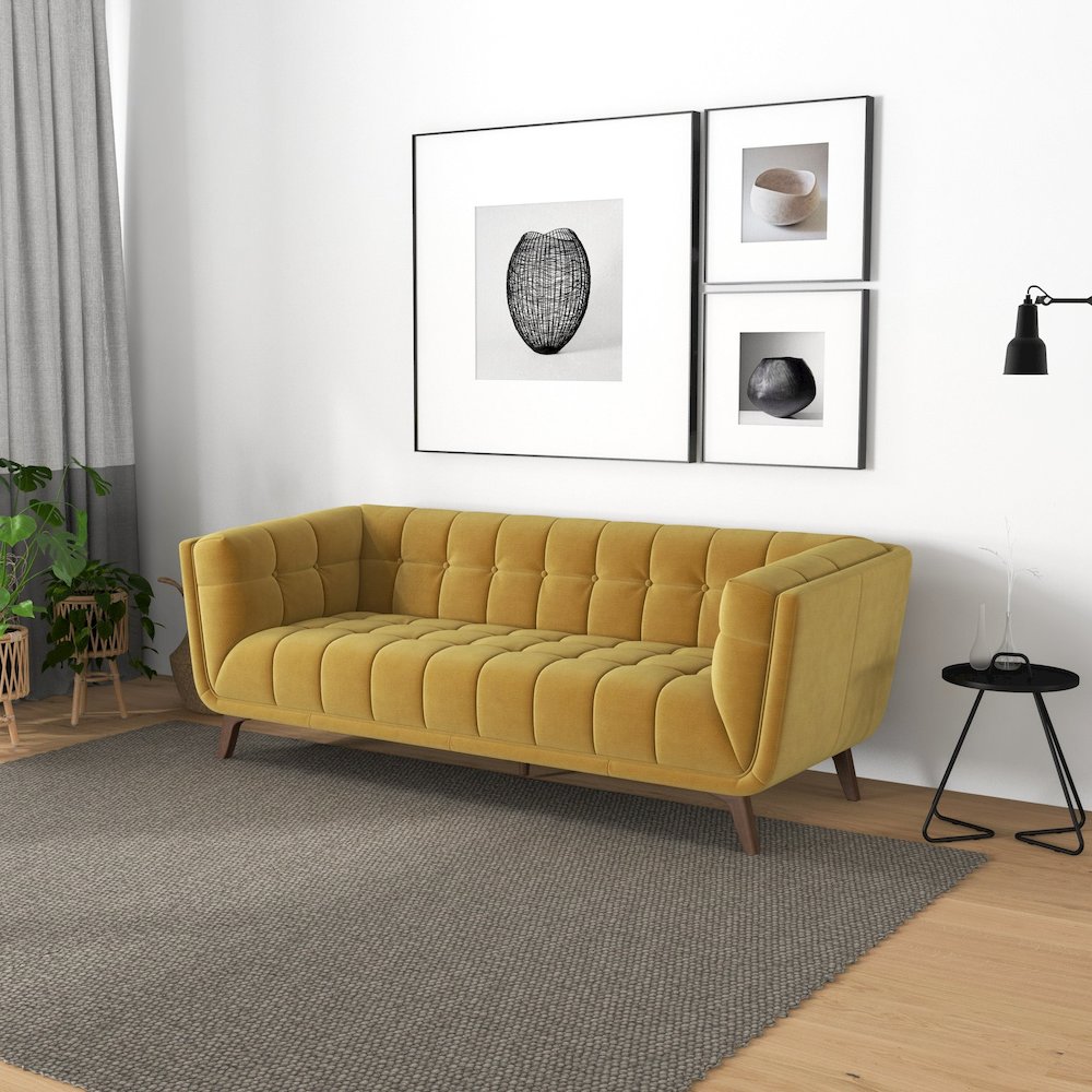 Addison Large Gold Velvet Sofa. Picture 2