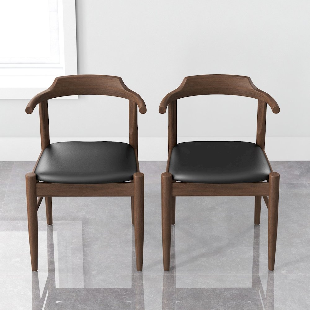Leon Mid-Century Modern Black Vegan Leather Dining Chair (Set of 2). Picture 3