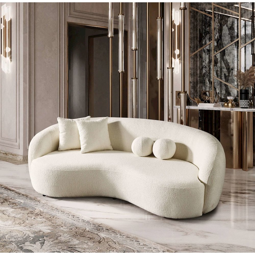 Drake Japandi Style Curvy Ivory Boucle Sofa. Picture 2