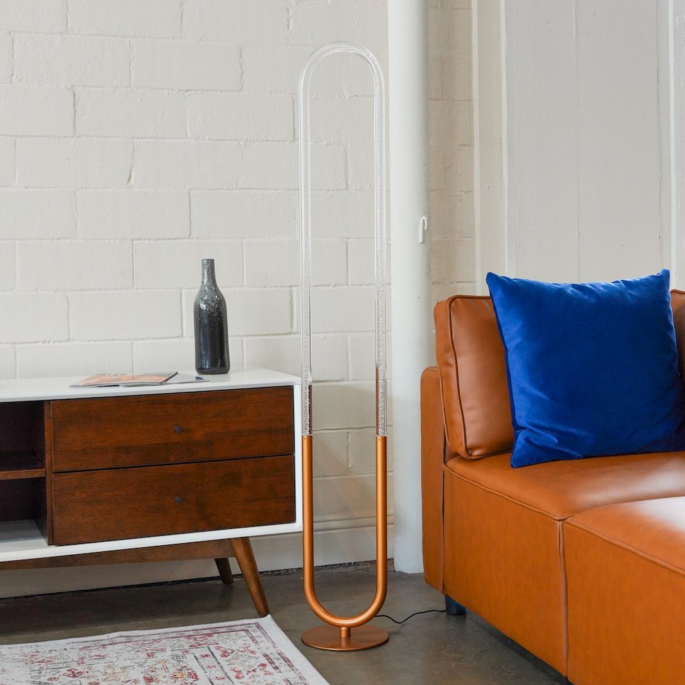Zeon LED Floor Lamp Coarse Gold and Clear. Picture 2