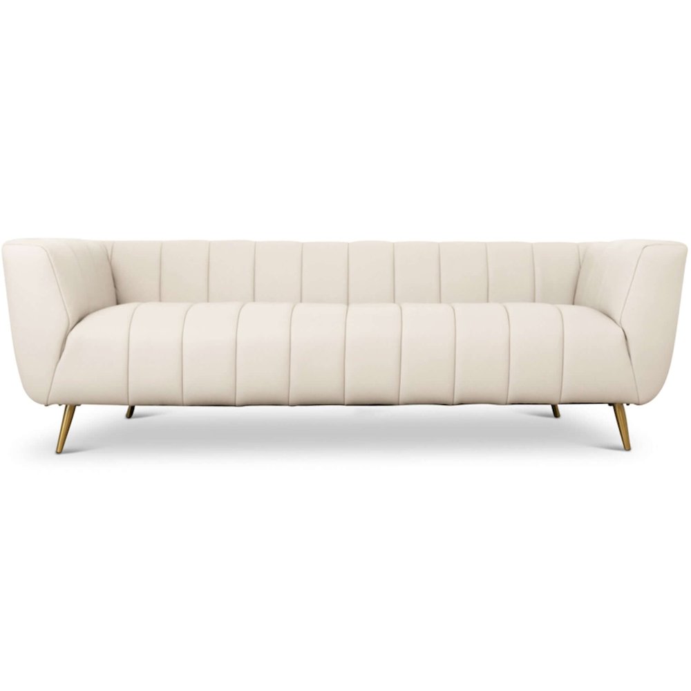 LaMattina Genuine Italian Beige Leather Channel Tufted Sofa. Picture 7