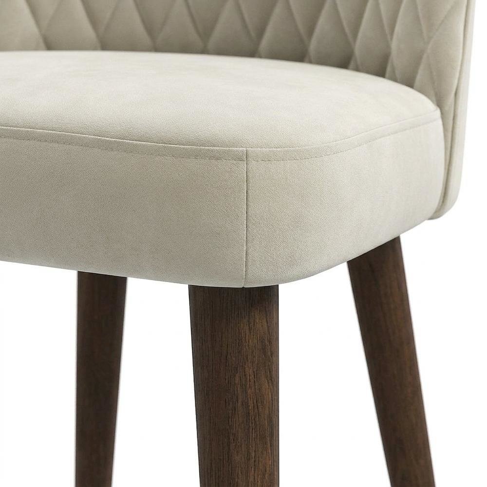 Velvet Mid-Century Modern Dining Chairs with Walnut Legs, Beige, Set of 2. Picture 8