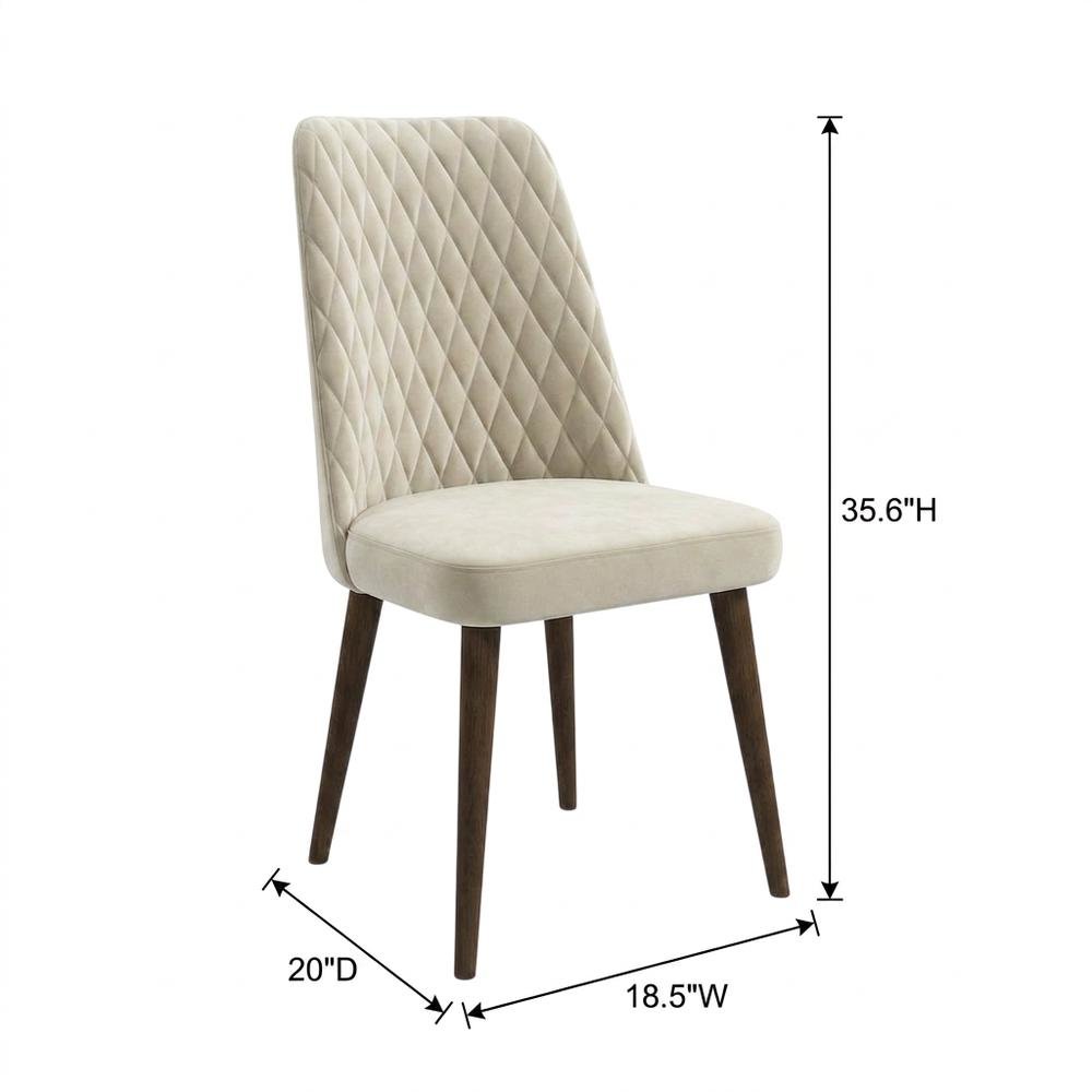 Velvet Mid-Century Modern Dining Chairs with Walnut Legs, Beige, Set of 2. Picture 6