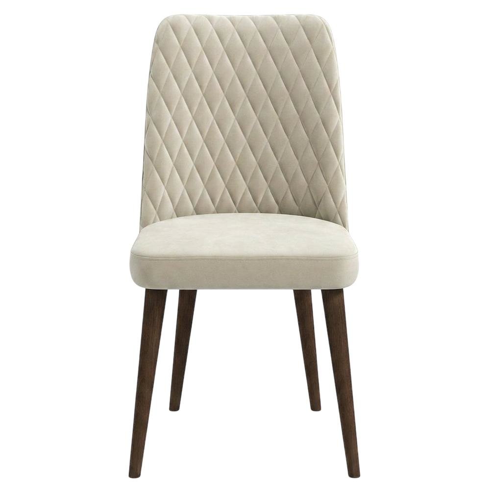 Velvet Mid-Century Modern Dining Chairs with Walnut Legs, Beige, Set of 2. Picture 2