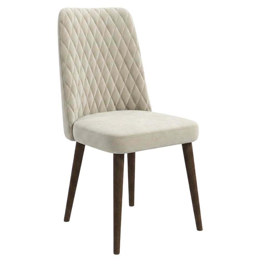 Velvet Mid-Century Modern Dining Chairs with Walnut Legs, Beige, Set of 2. Picture 5
