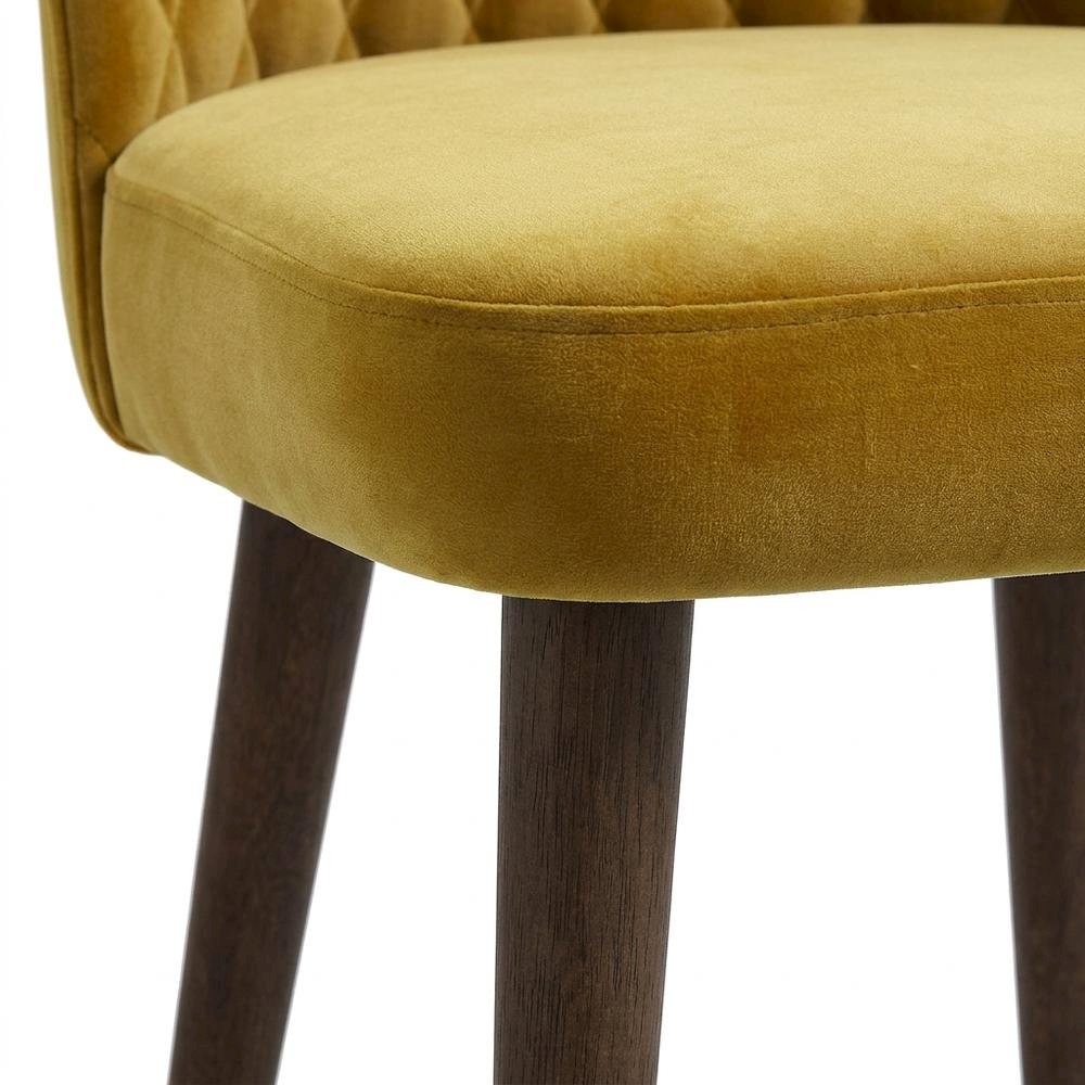 Velvet Mid-Century Modern Dining Chairs with Walnut Legs, Gold, Set of 2. Picture 8
