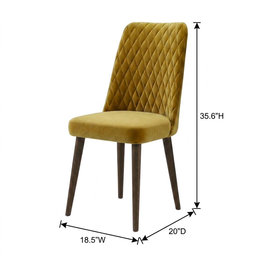 Velvet Mid-Century Modern Dining Chairs with Walnut Legs, Gold, Set of 2. Picture 6