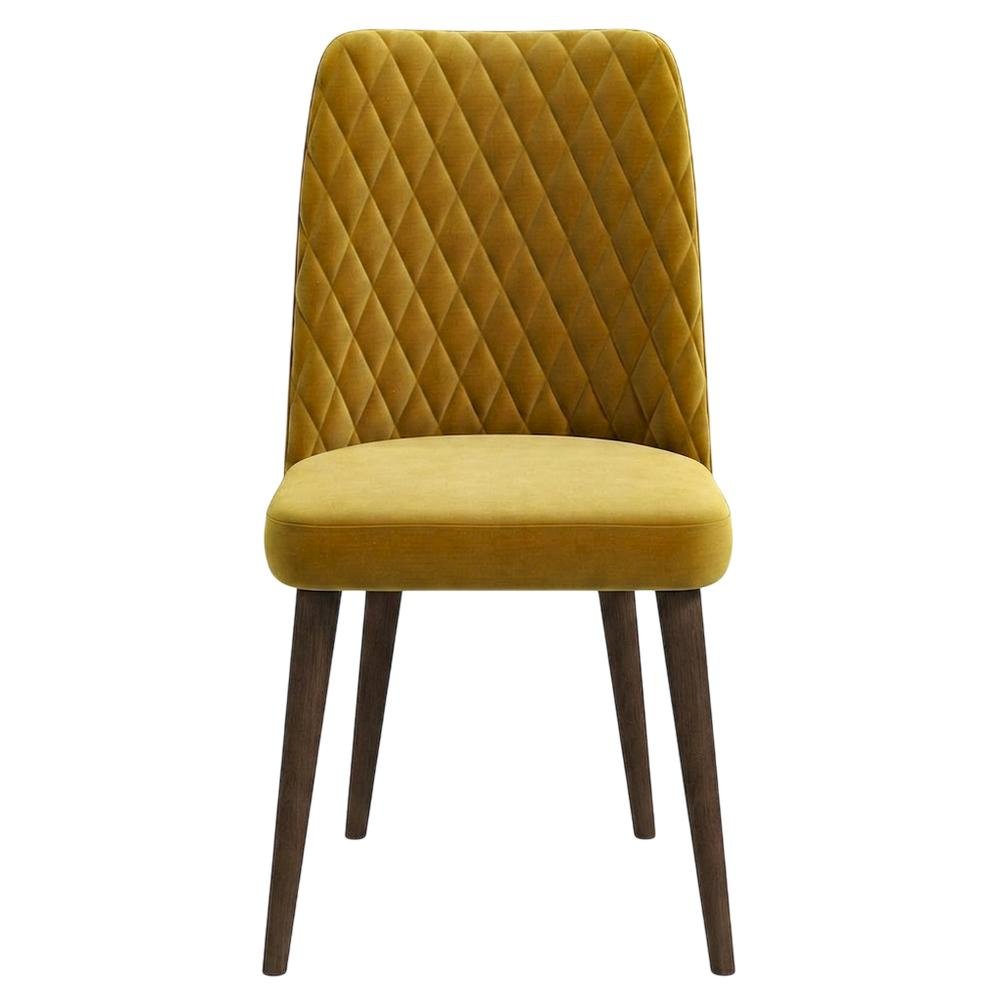 Velvet Mid-Century Modern Dining Chairs with Walnut Legs, Gold, Set of 2. Picture 2