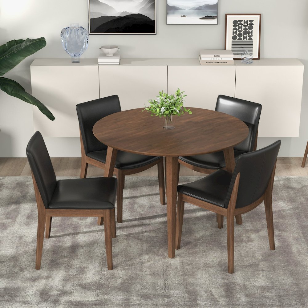 Laura  Black PU Solid Wood Dining Chair (Set Of 2). Picture 2