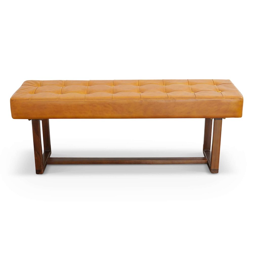 Cameron Tan Leather Bench. Picture 1