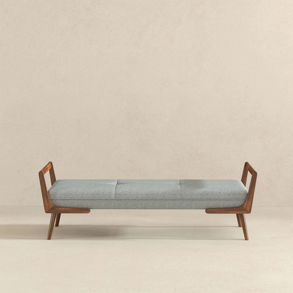 Cora Mid Century Modern Grey Fabric Bench. Picture 5