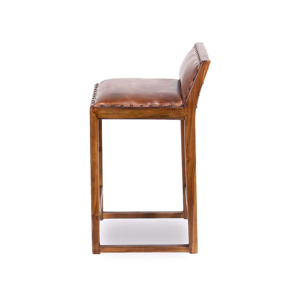 Gavin 25'' Solid Wood Genuine Leather Counter Stool. Picture 3