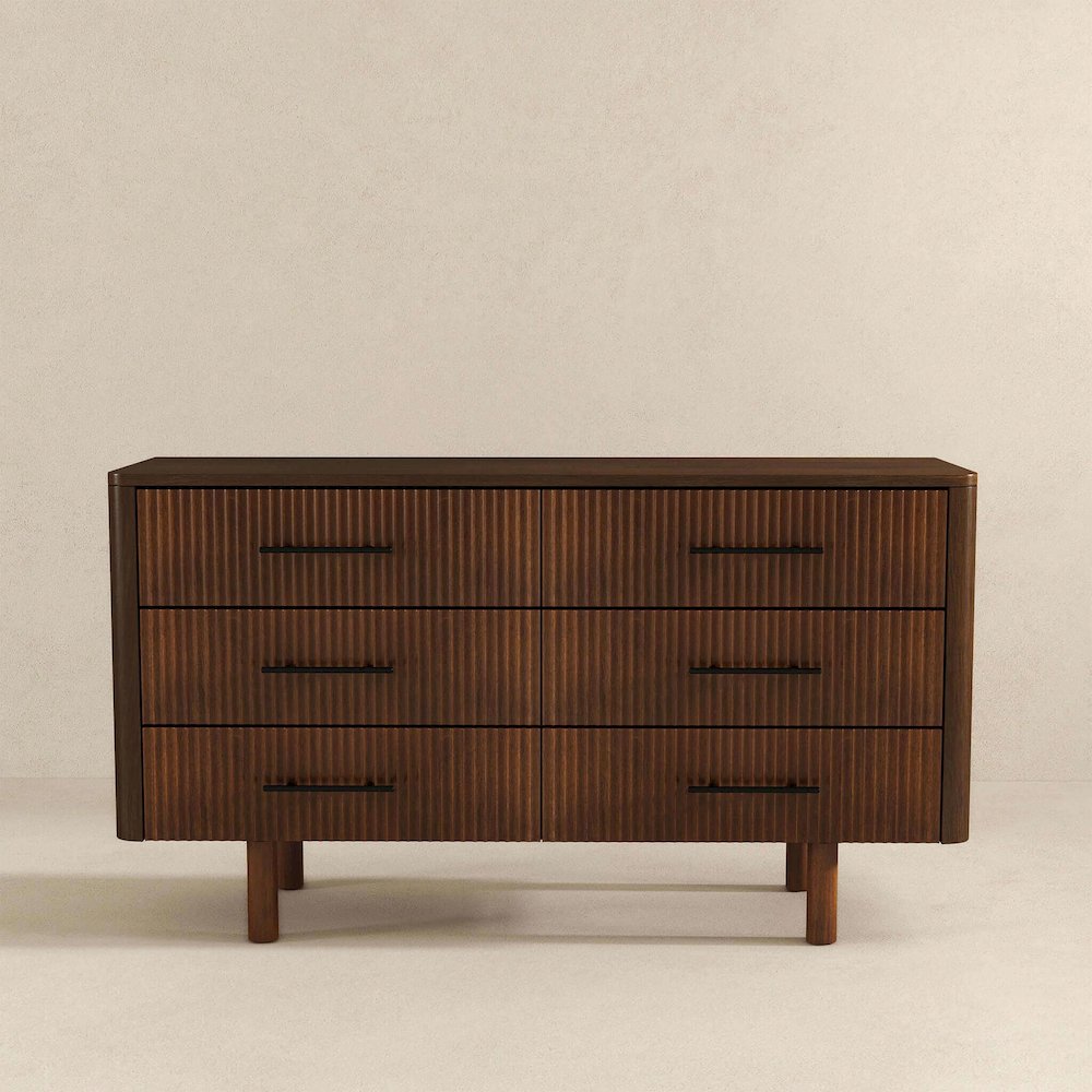 Logan Mid Century Modern Walnut Dresser With 6 Drawers. Picture 3
