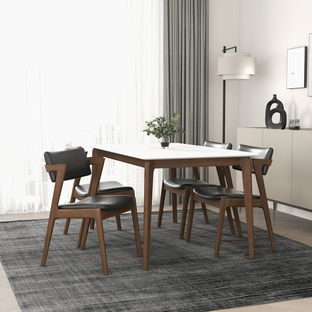 Edwin Mid Century Modern Black Vegan Leather Dining Chair (Set Of 2). Picture 2