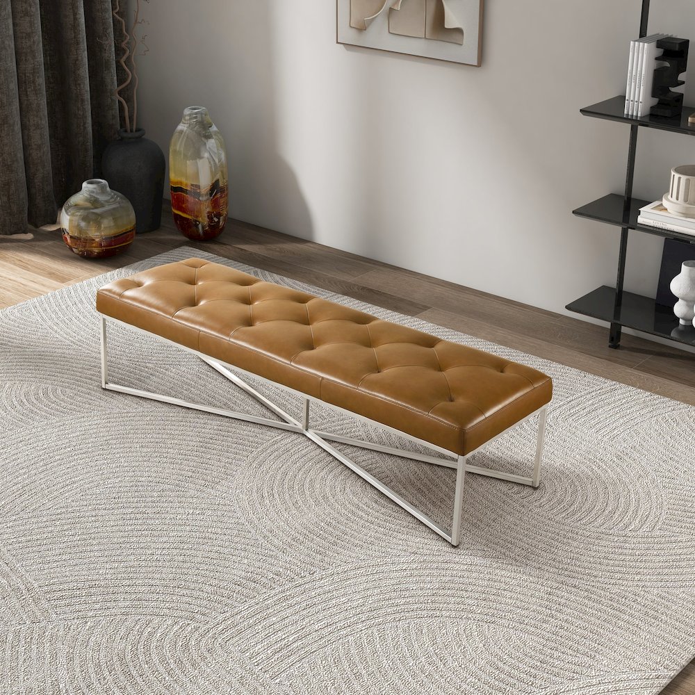 Harper Tan Genuine Leather Bench. Picture 4