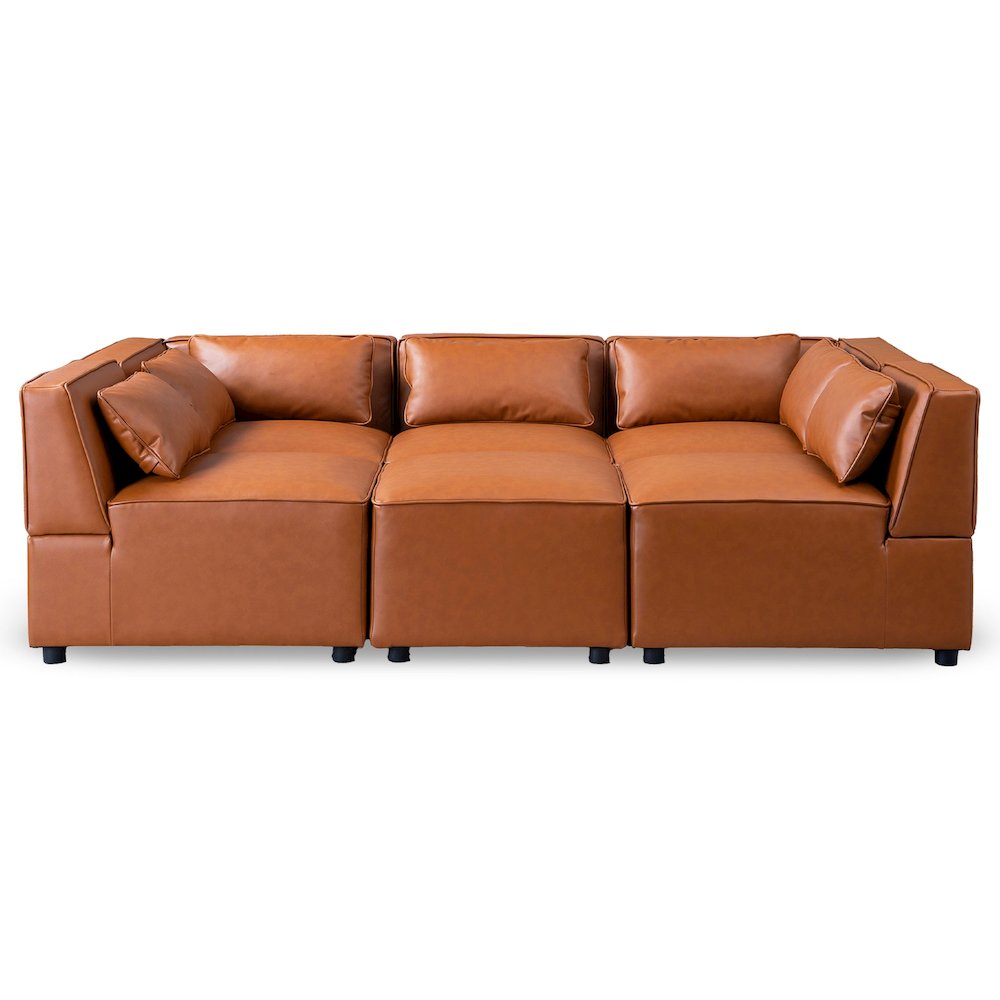 Wexford Cognac Vegan Leather Modular Sofa. Picture 1