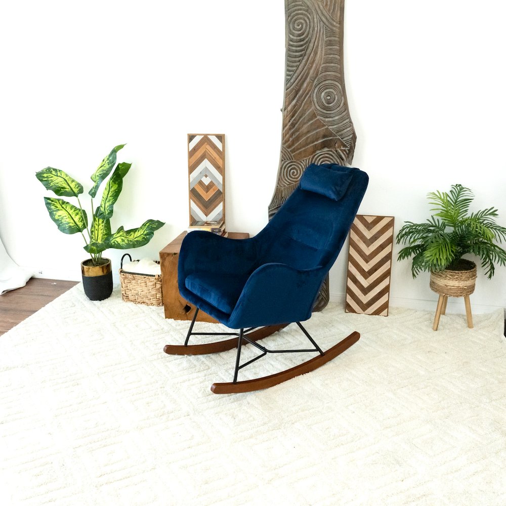 Chelsea Blue Velvet Rocking Chair. Picture 2