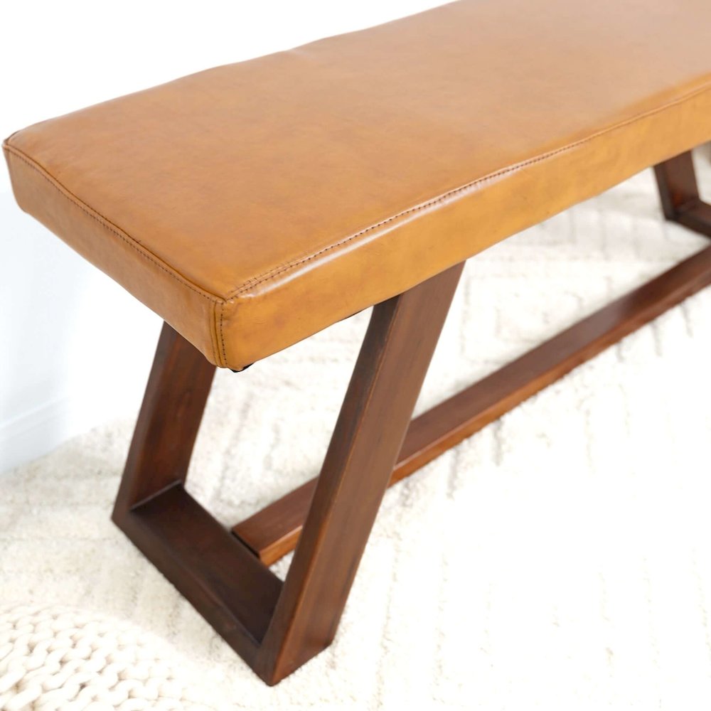 Marley Genuine Leather Bench in Tan. Picture 3