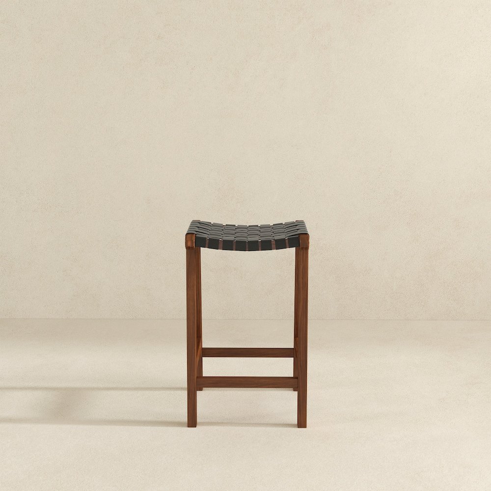 James Mid-Century Modern Genuine Black Leather 24.5" Counter Stool. Picture 6
