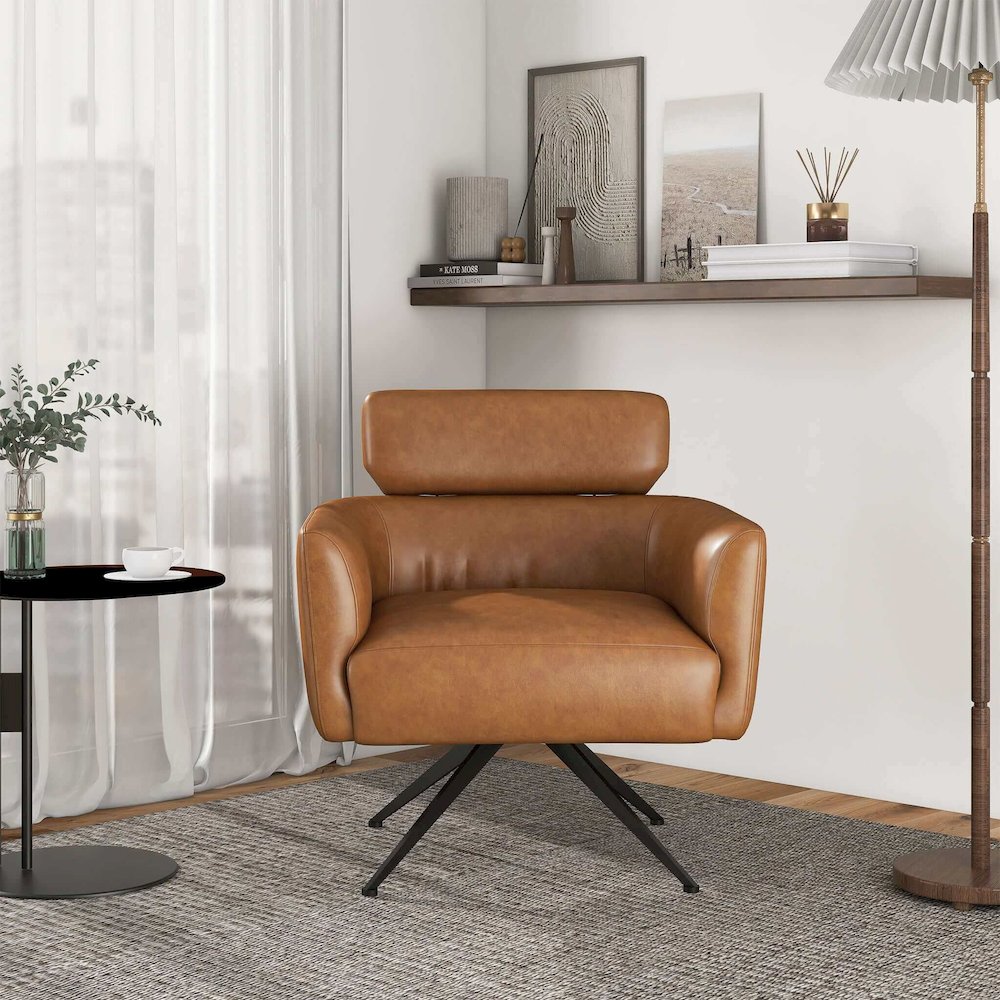 Camila Tan Leather Lounge Chair. Picture 3