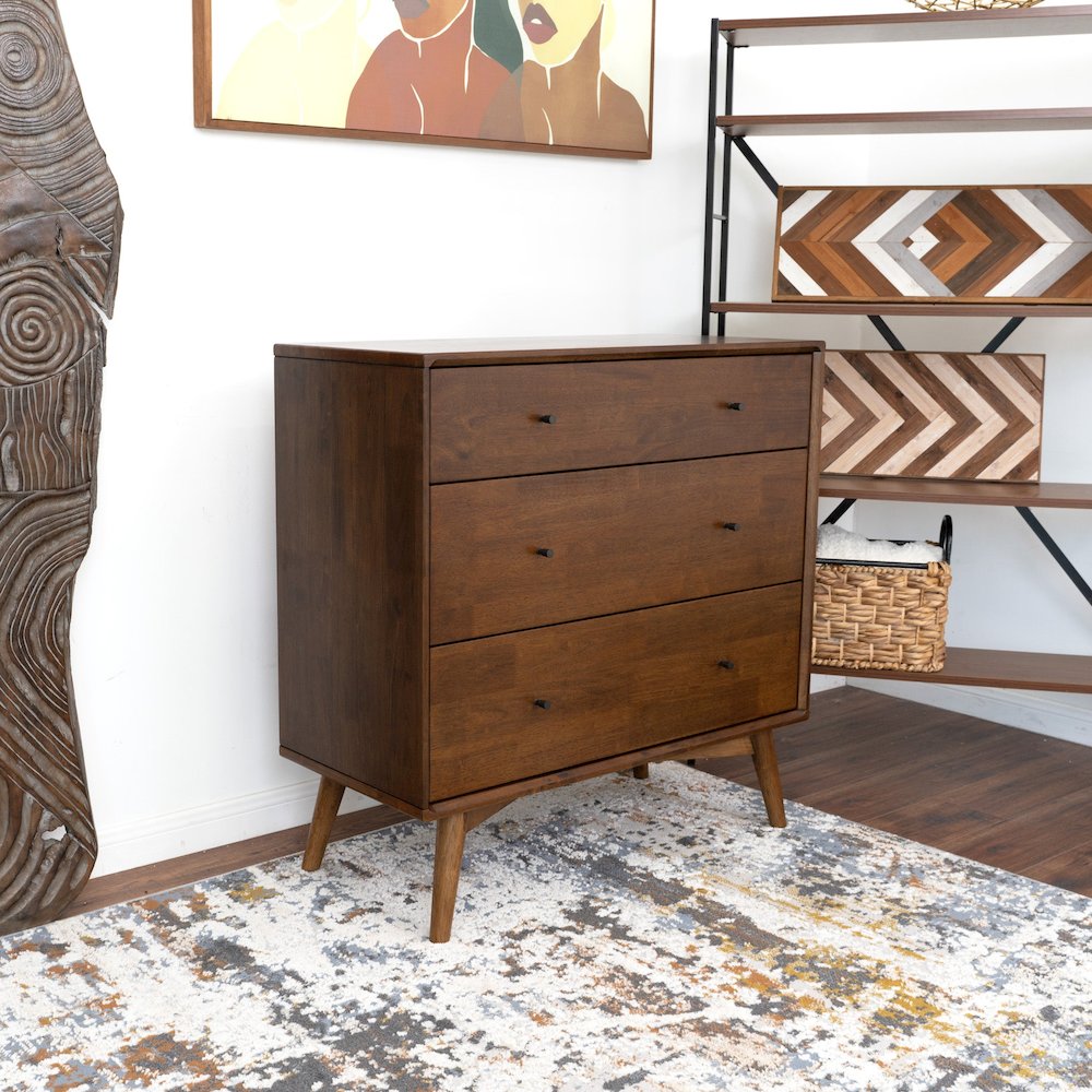 Caroline Mid Century Modern Solid Wood Dresser 3-Drawer. Picture 4