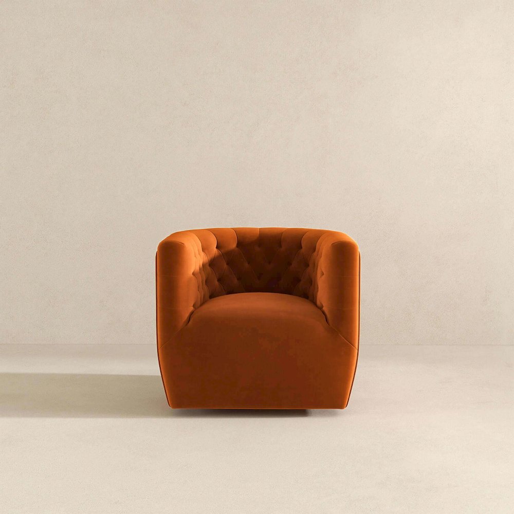 Delaney Burnt Orange Velvet Swivel Chair. Picture 3