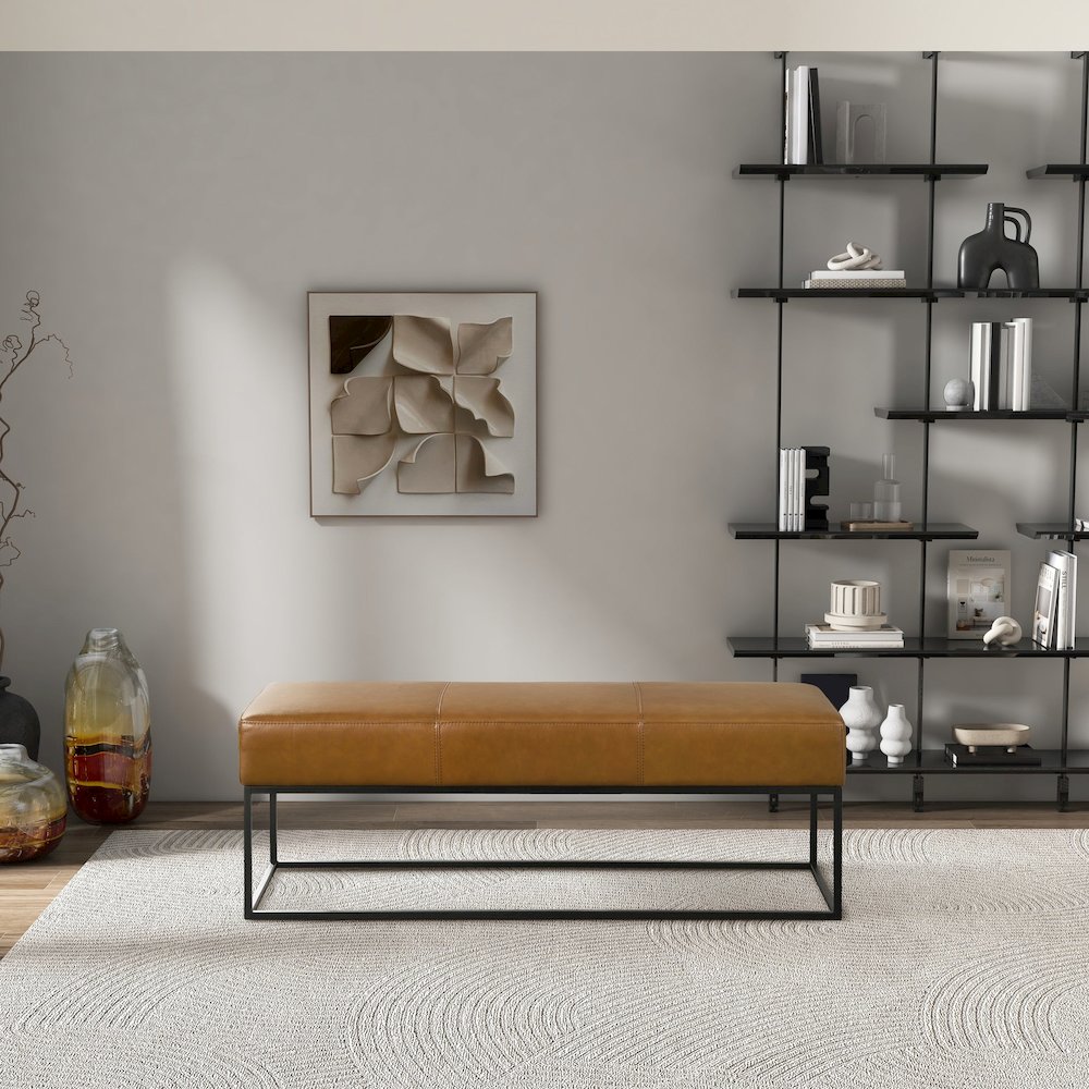 Odessa Tan Leather Bench. Picture 2