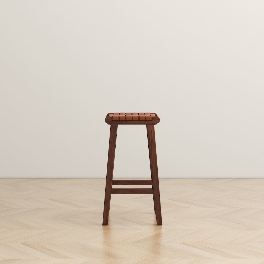 James Mid-Century Modern Genuine Tan Leather 24.5" Counter Stool. Picture 6