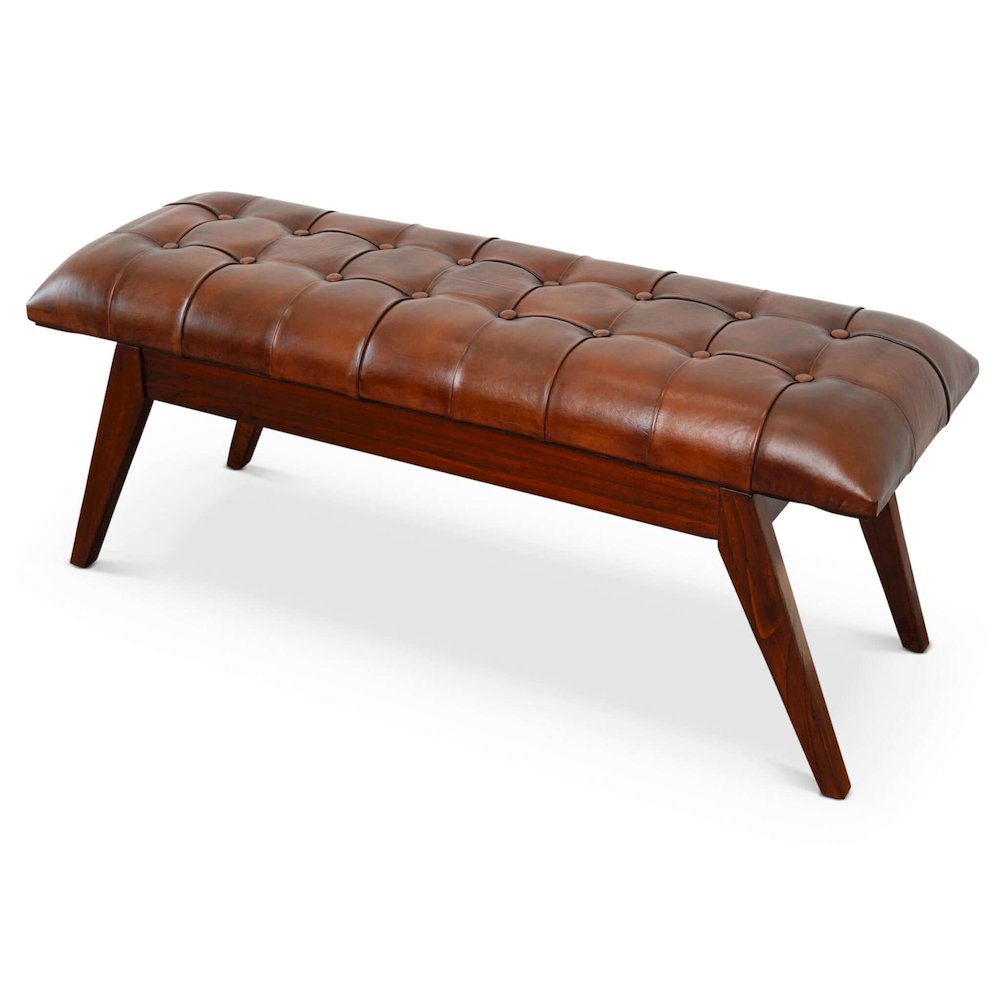 Maja Mid Century Modern Tan Leather Bench. Picture 2