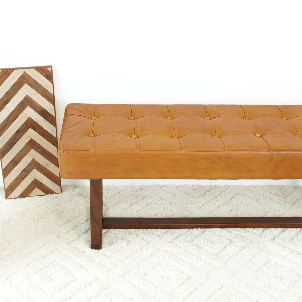 Cameron Tan Leather Bench. Picture 4