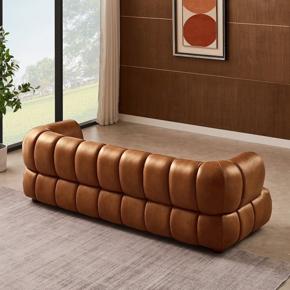 Jasmin Mid-Century Modern Cognac Genuine Leather Sofa. Picture 4
