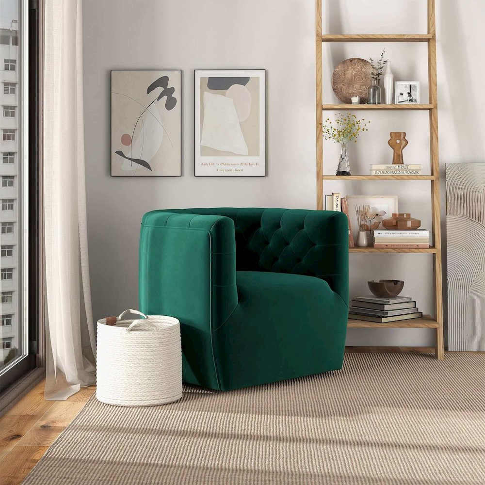 Delaney Green Velvet Swivel Chair. Picture 7