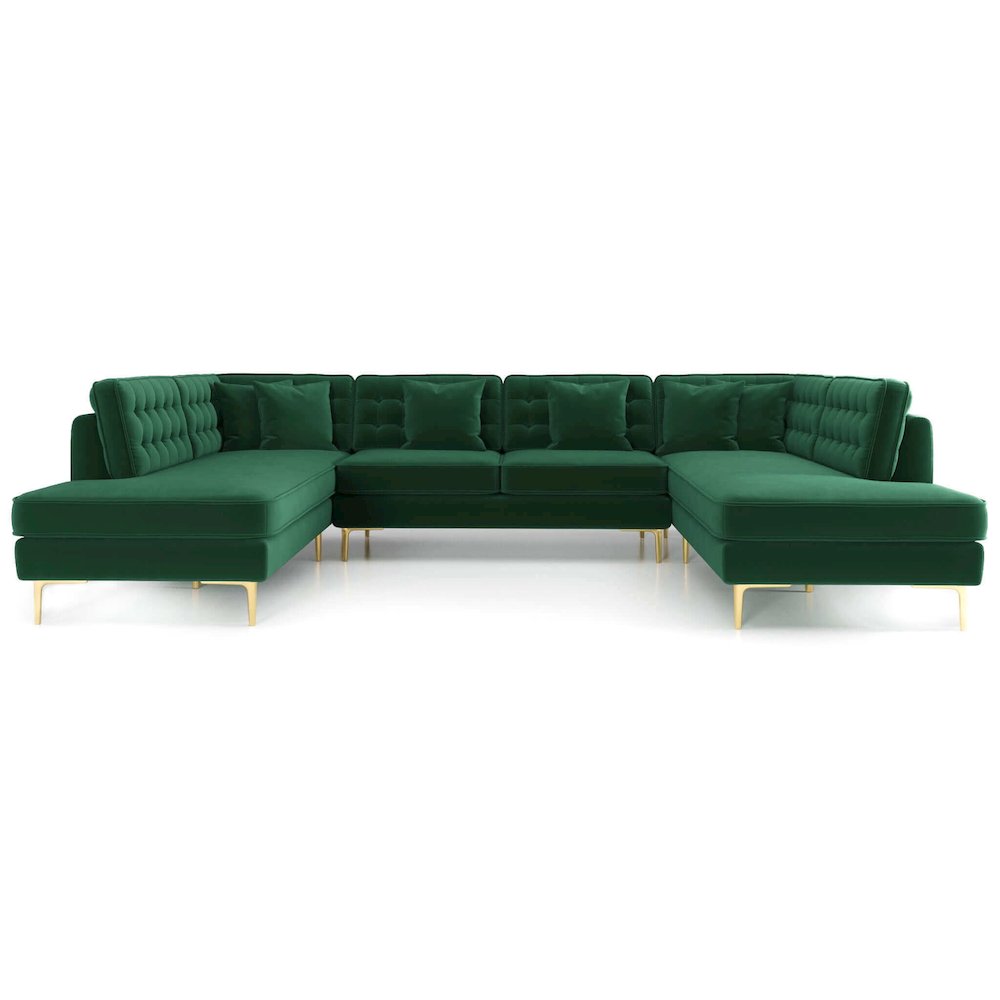 Brooke Green Velvet U Shape Corner Sofa. Picture 1
