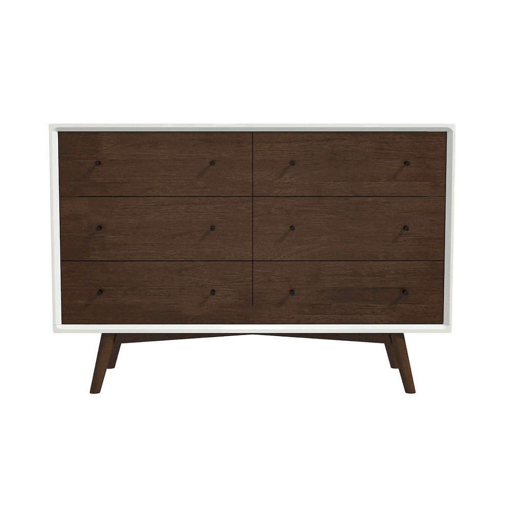 Caroline Mid-Century Modern White Dresser 6 Drawer. Picture 2