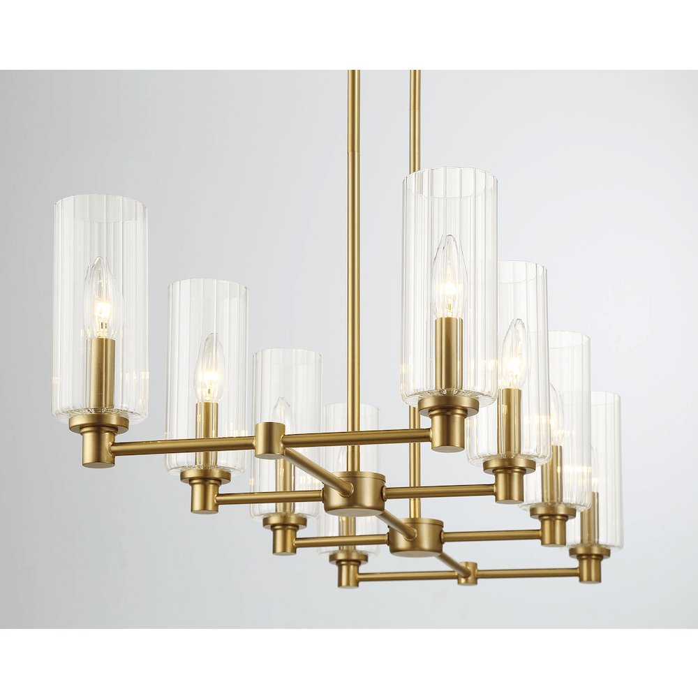 Willow Eight Lights Island With Clear Ribbed Glass Pendant Lamp - Satin Brass. Picture 5
