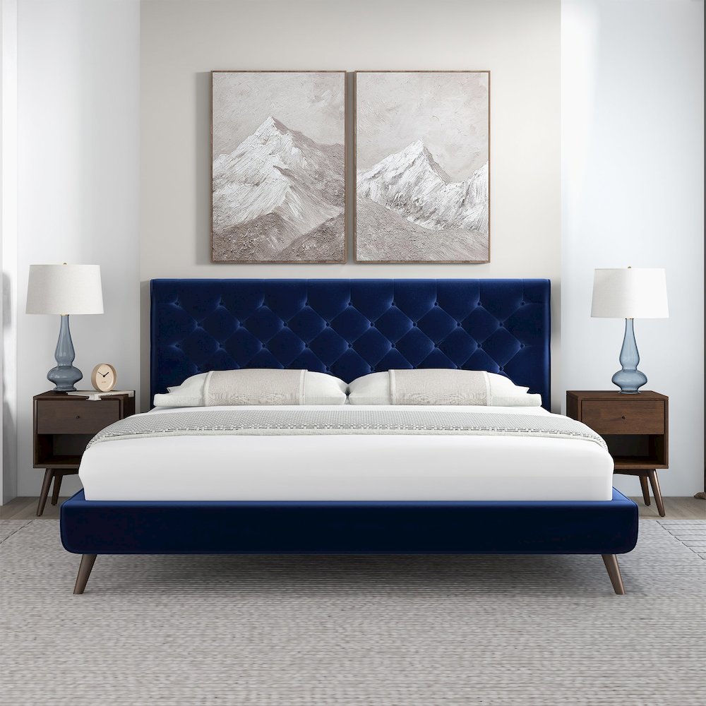 Dillon Blue Velvet Platform Bed (King Size). Picture 3