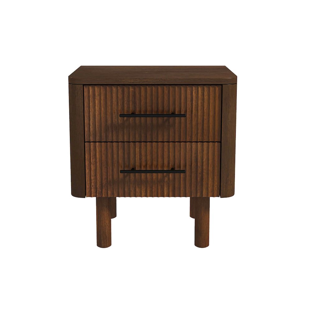 Logan Mid Century Modern Walnut Nightstand Bed Side Tables With 2 Drawers. Picture 2