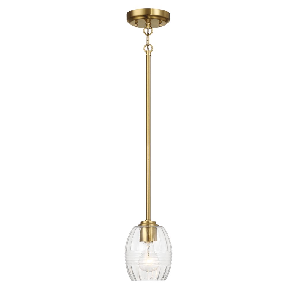 Vista Single Pendant Chain Hanging Light with Clear Glass - Satin Brass. Picture 3