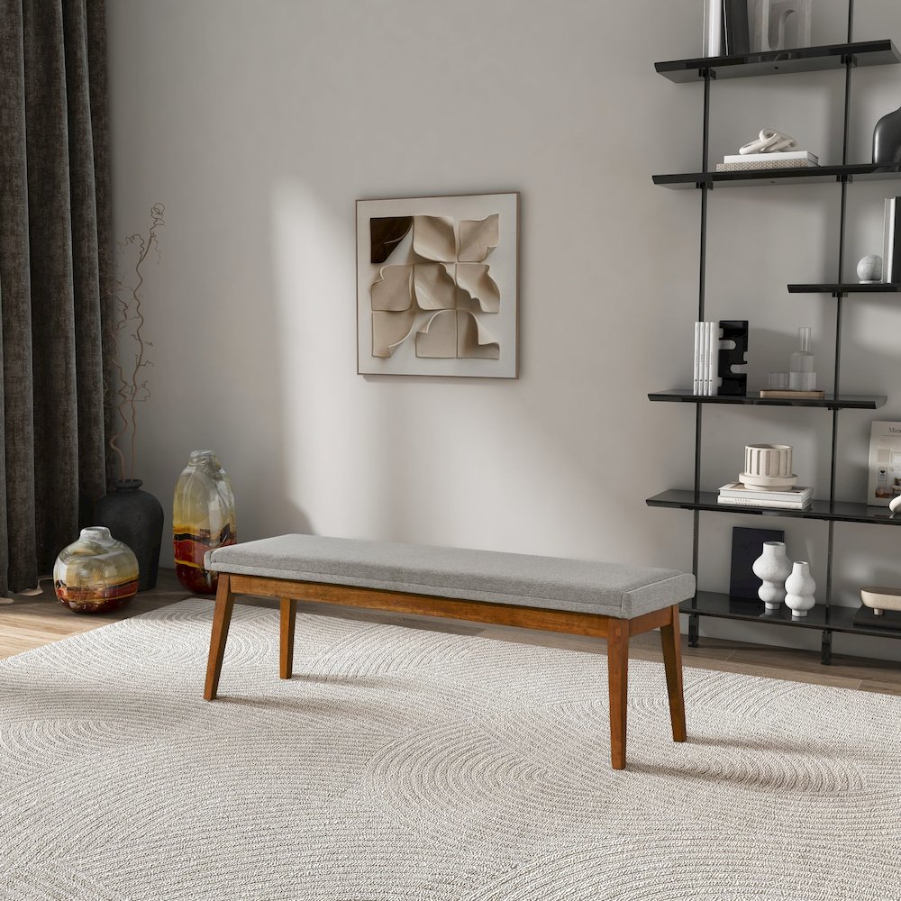 Warren Bench in Ash Grey Fabric. Picture 3